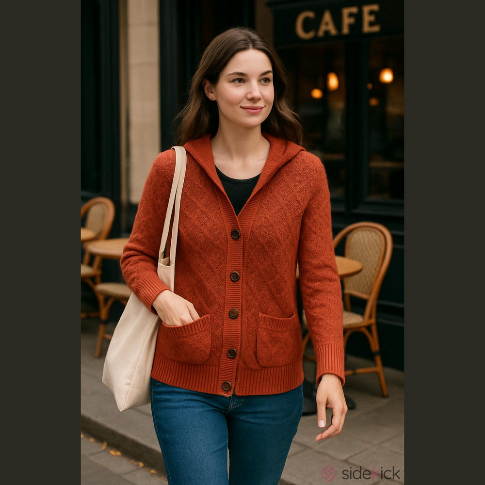 Rubbish Burnt Orange Cotton Button-Up hooded Sweater size small